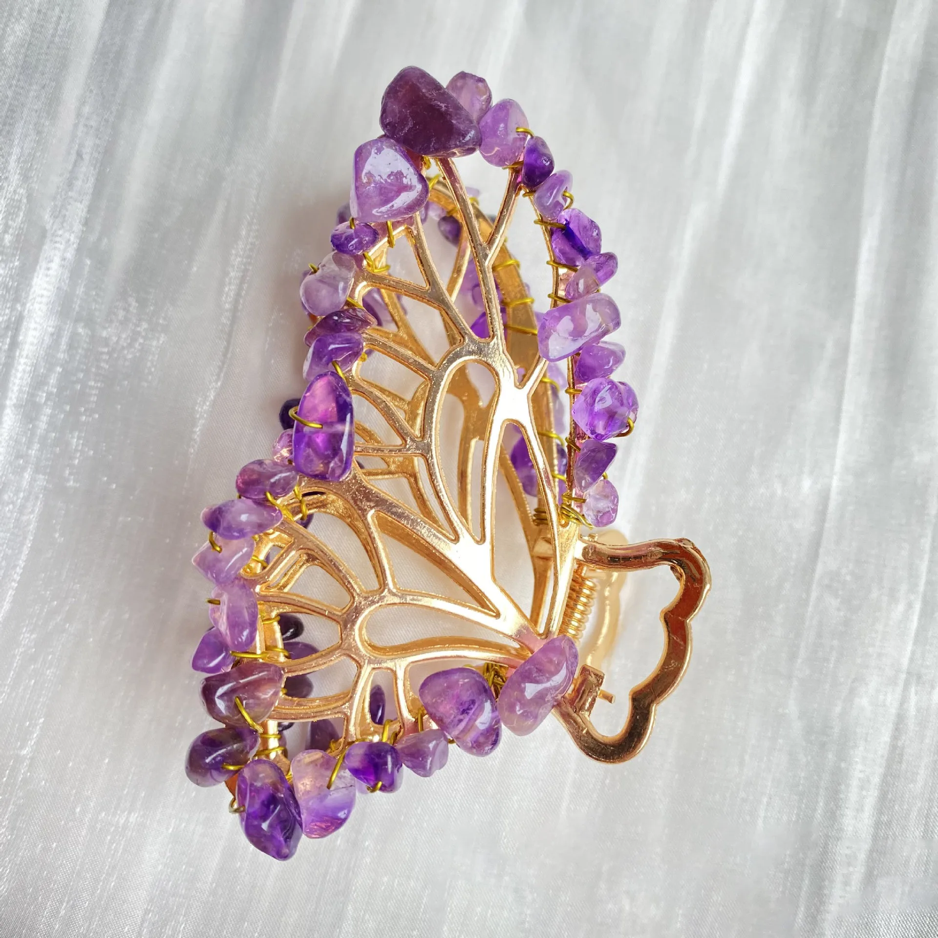 Gold Metal Bling crystal Designer Large butterfly Hair Claw gemstone Beads Clamp Hair Clips Accessory For Women Girls