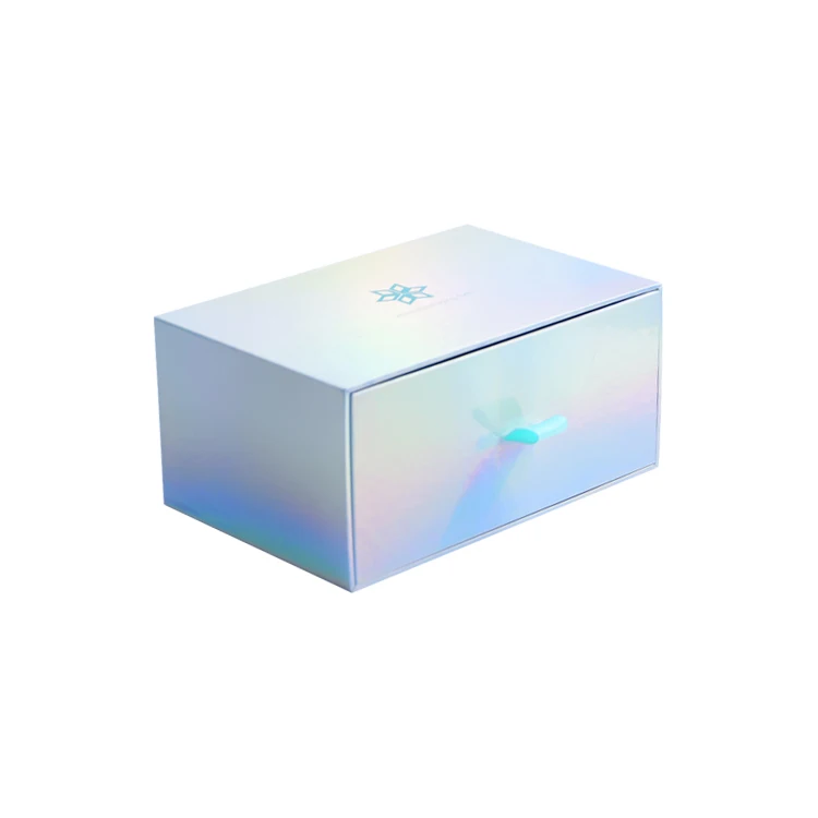 Custom Logo Fashion Luxury Silver Holographic Laser Paper Beauty Cosmetics Packaging Gift Box Rigid Cardboard Sliding Drawer Box