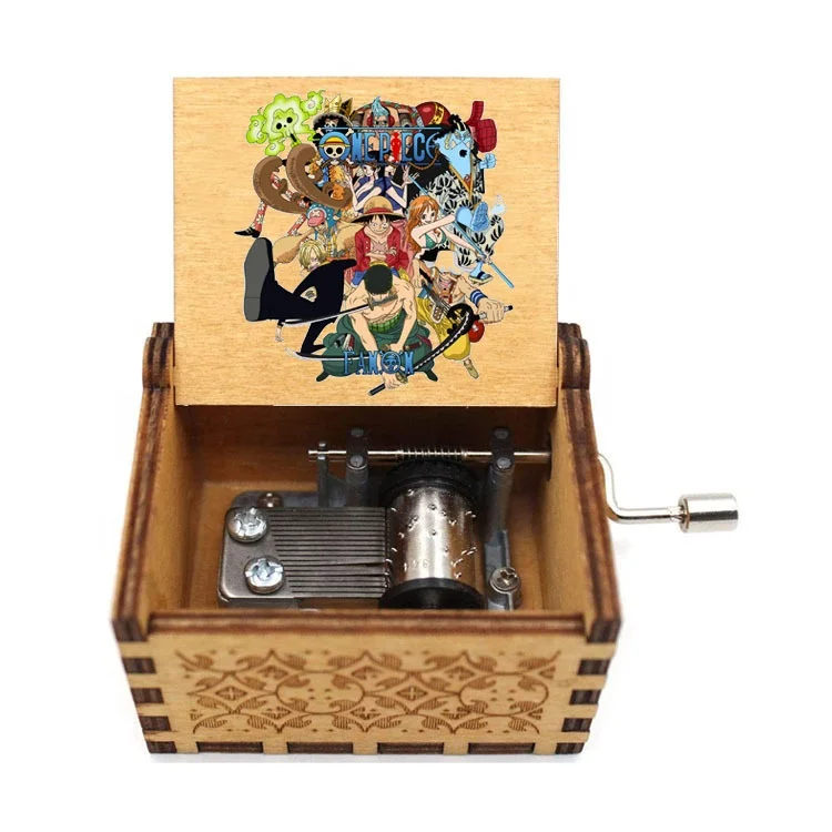 26 Styles Color Printing Anime One Pieces luffy  We Are Song Theme Hand Crank Music Box movement Wooden Classical Kids Gift
