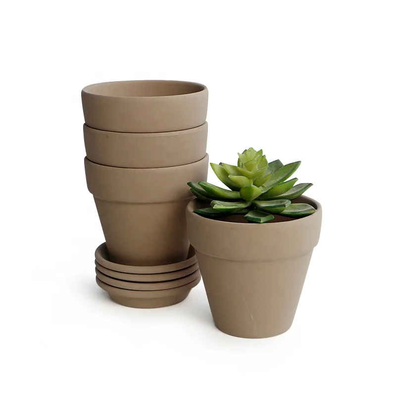 Hot selling 4inch Creative terracotta indoor pot clay glazed orchid flower pots grey color succulent pot with tray indoor