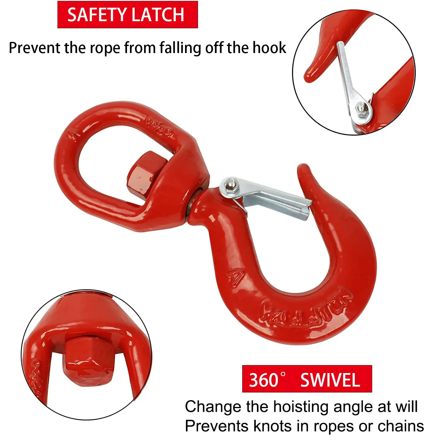 5000Lbs Lifting Hook with Latches Durable Rigging Powder Coating Swivel Hook for Factory Lifting