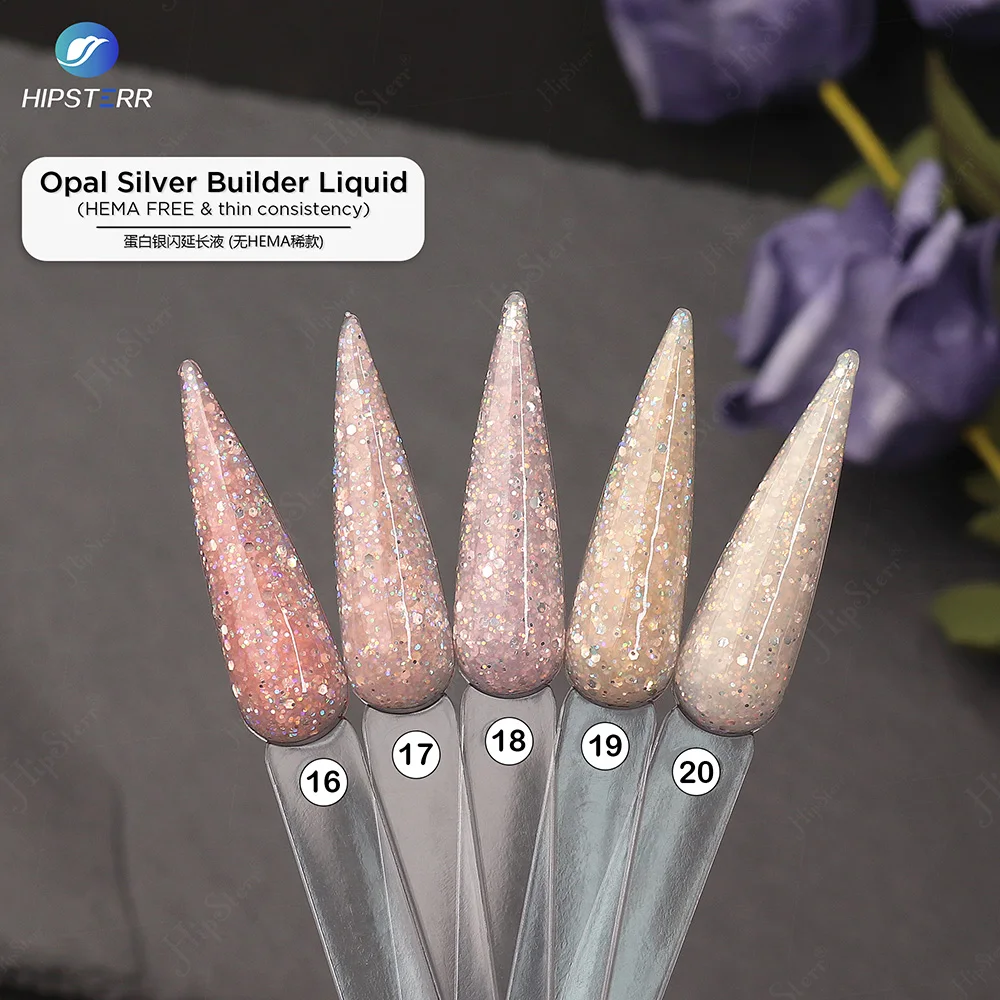 New Hema Free Opal Silver Builder Liquid Nail Extension No Burn Uv/Led Gel in a Bottle BIAB for Nails