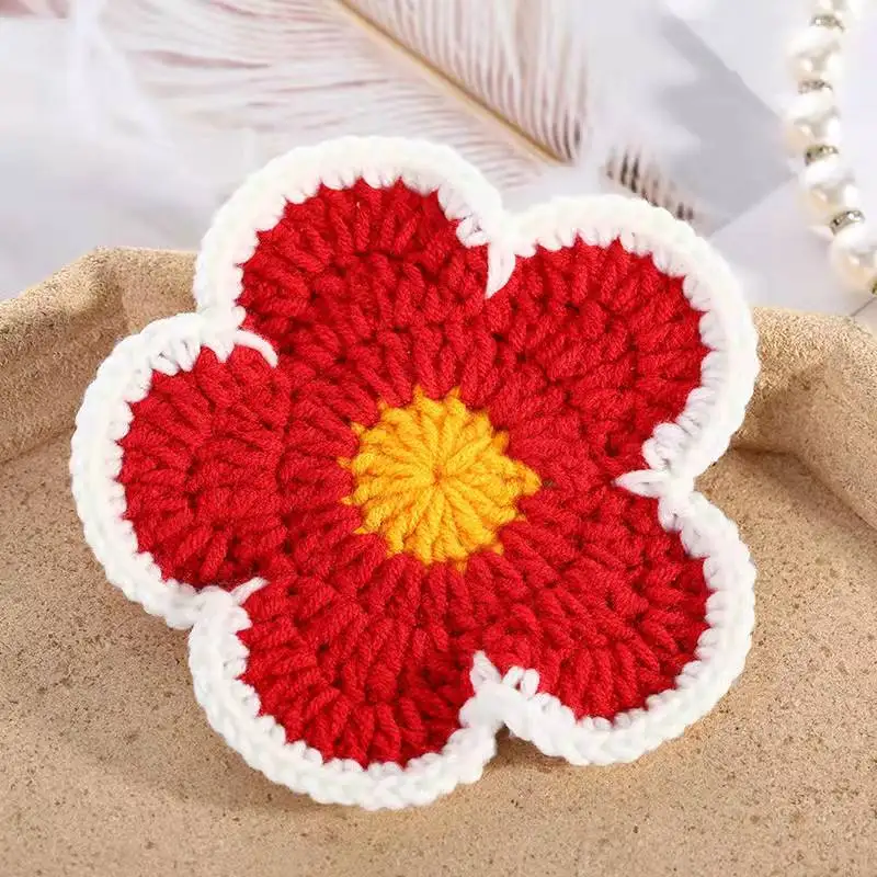 Handmade knitted woolen yarn crochet lace coaster cup mat