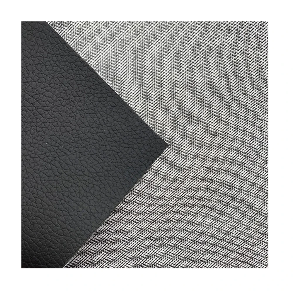 Factory Outlet Two Tone Color Embossed PVC Synthetic Leather for Sofa and Polyester Leather Towelling Fabric Backing