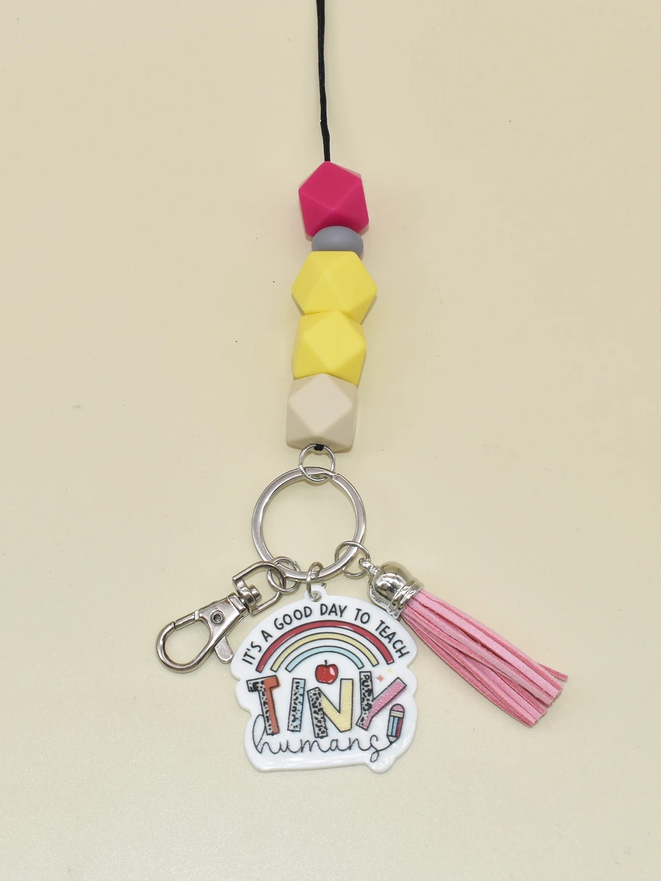 Fashion Hot Sell Silicone Faceted Beads Pencil Colors Blank Crayon Acrylic Blank Charm Lanyard Keychain For Teachers