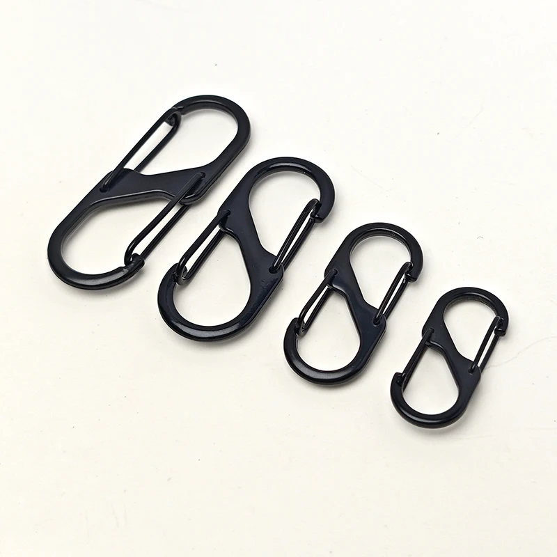 Black S-Shape Carabiner Adjustable Metal Double End Spring Snap Hook for Outdoor Bag Accessories