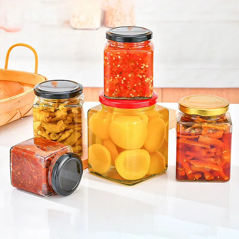 Wholesale Glass Square Multi-functional Honey Bottle Pickles Chili Sauce Jam Special Jar Glass Empty Bottle