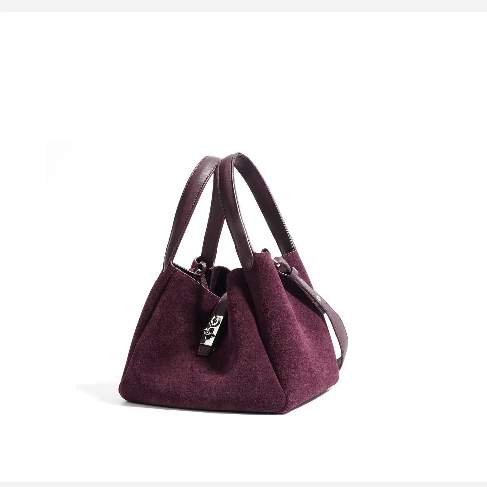 Vintage women casual suede leather bucket handbags for women luxury custom logo women tote fall winter purple leather handbag