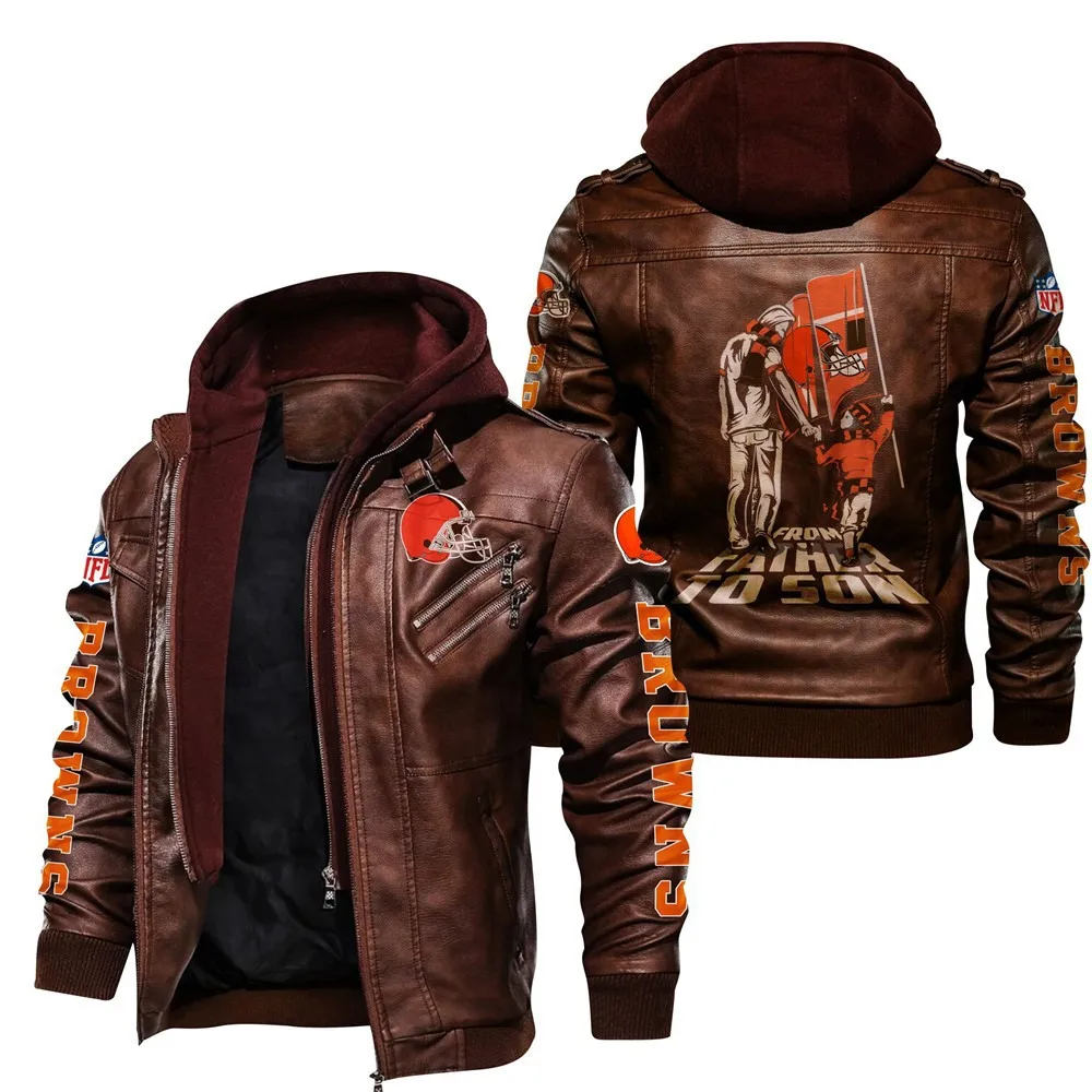Hot Sale Trademark Browns American Football Teams Detachable Pullover Design PU Trendy Plus Size Leather Coat Men
