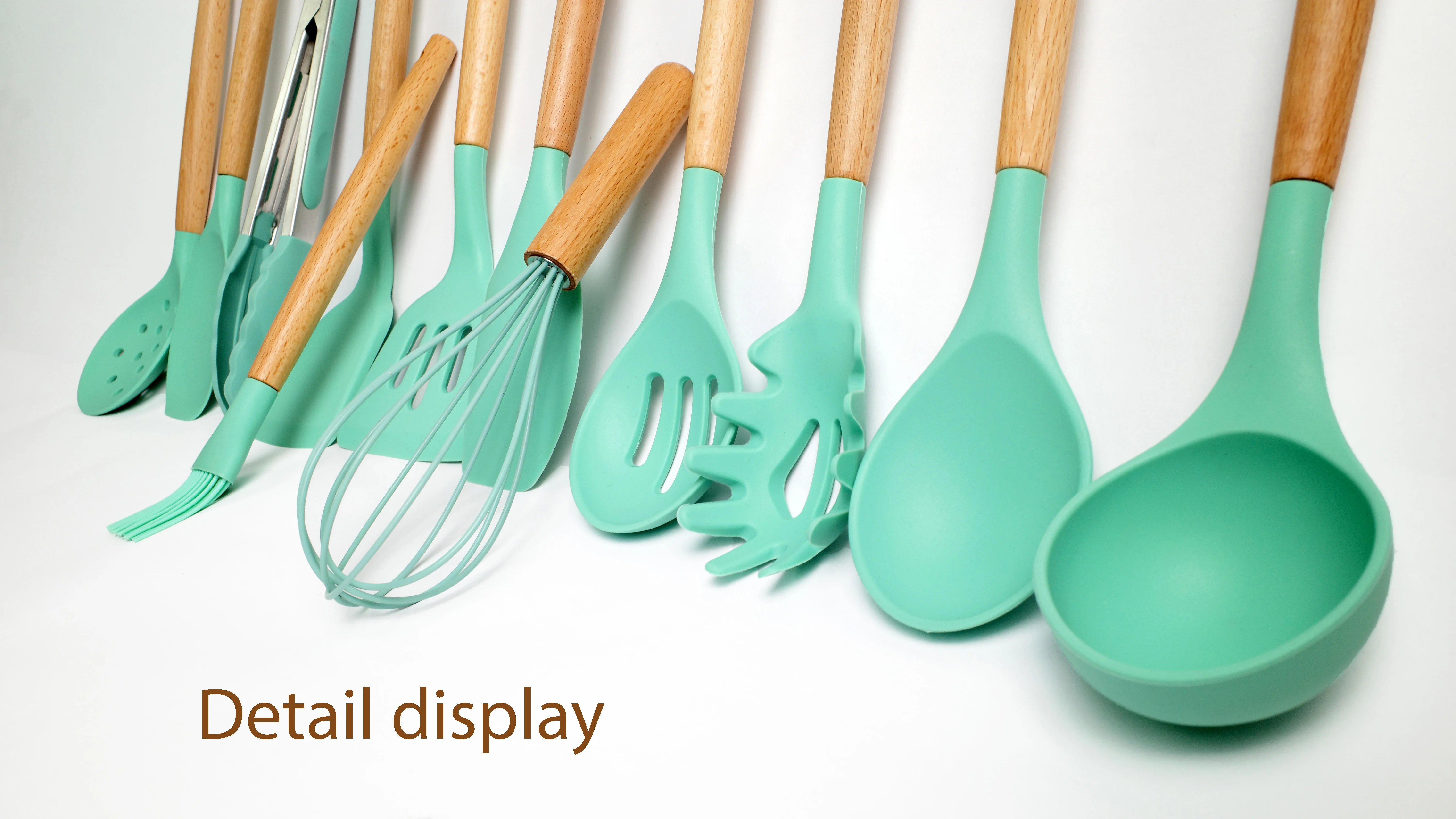 Wooden Handle Versatiles Smart accessories Bamboo Household Used Silicone Wooden Kitchen Utensils Utensil Set Cooking Tools