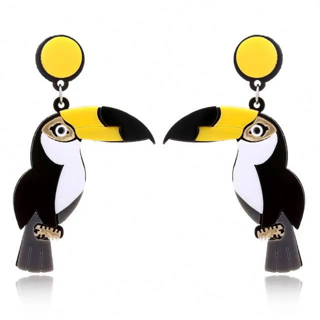 Bohemian Cute Fashion Animal Parrot Bird Drop Earrings Women Shiny Rhinestone Fringed Statement Tassel Acrylic Earrings Jewelry