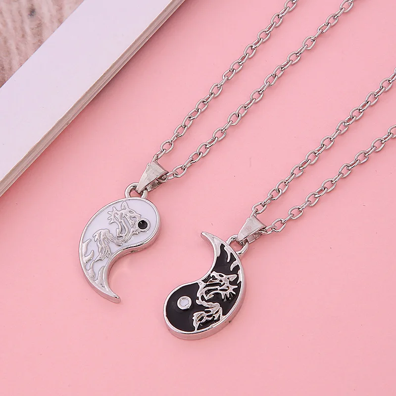Go Party Fashion Yin Yang Tai Chi Matching Necklace Best Friend Friendship Couple Necklace Enamel Dragon Sun Pendant Necklaces