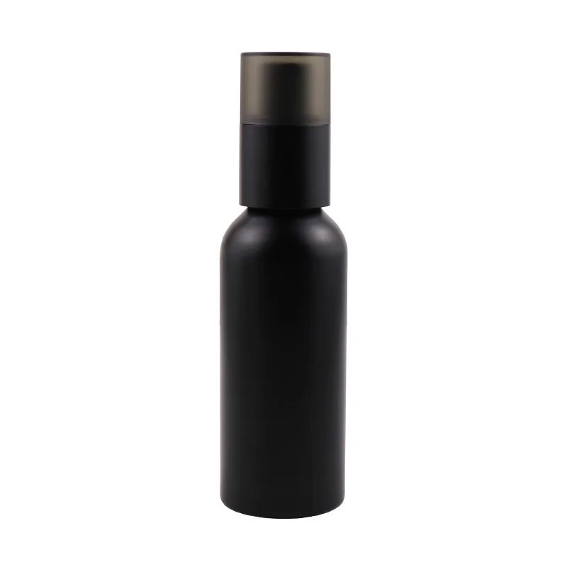 50ml 80nl 100ml 150ml Matte black cosmetic metal bottle with powder pump for cosmetic packing