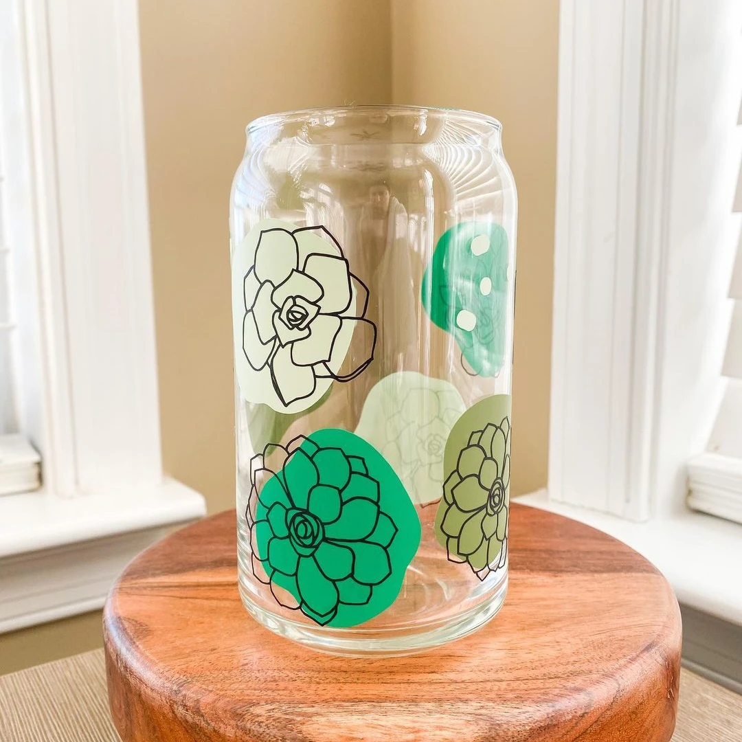 Wholesale Custom Sublimation 13oz Clear Can Shaped Glass Cup Glass Tumbler with lid straw