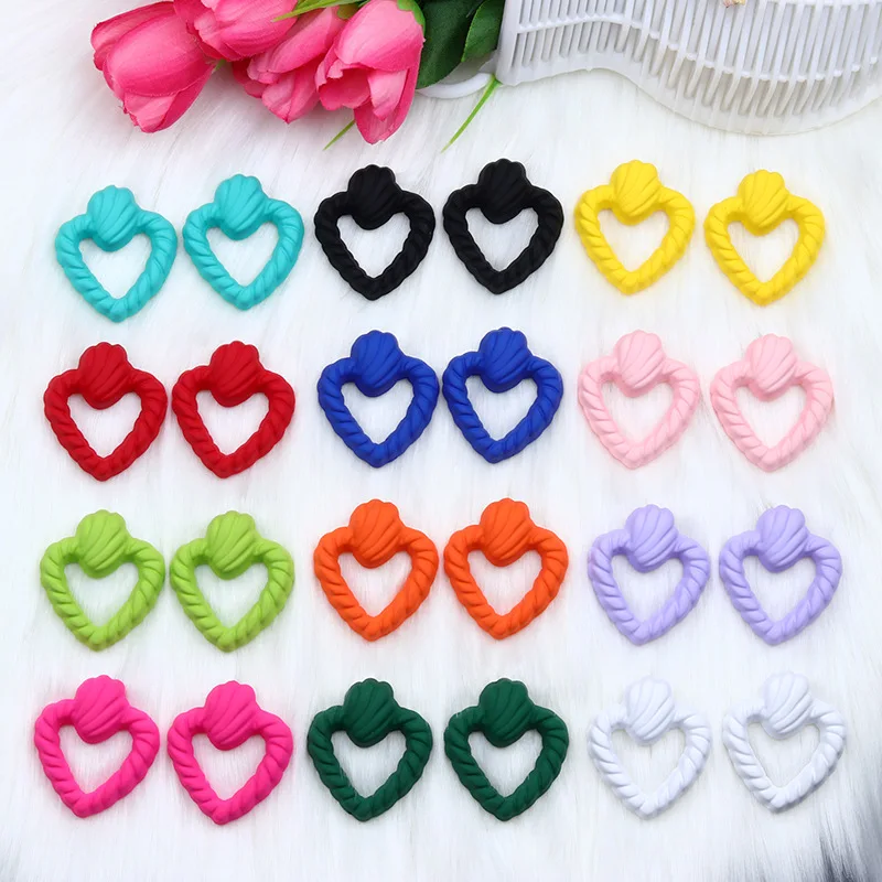 FineToo New acrylic candy colored heart-shaped spray painted earrings resin heart  Stud Earrings for Women