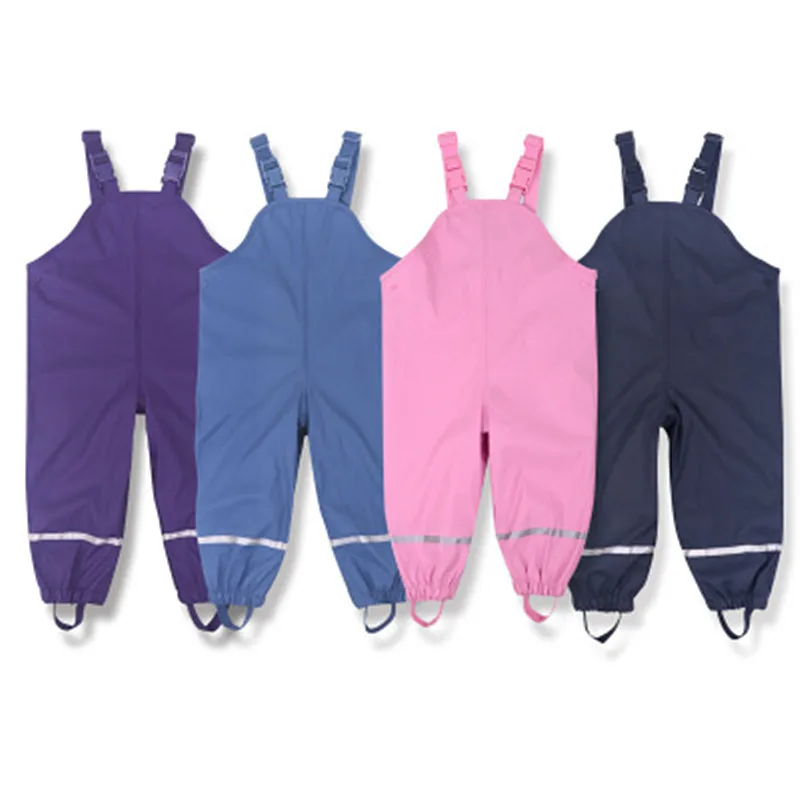 OEM Customization Children Waterproof PU Rain Pants Baby Jumpsuits Boys Girls Overalls Pants Kids Bib Overalls Toddler Raincoat