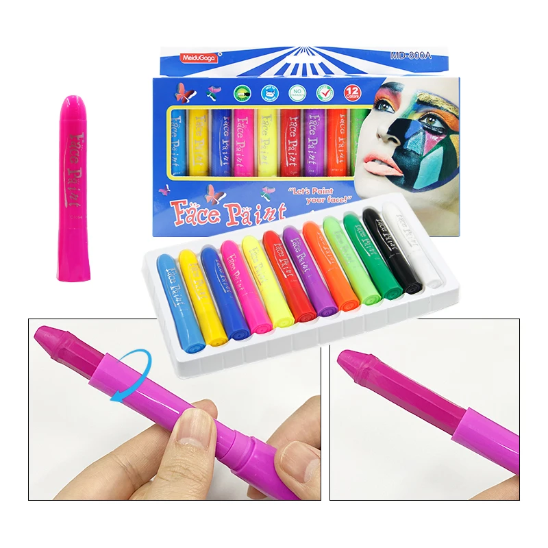 12 Solid Tempera Paint Crayon Face Painting  Crayon Set Safe Non-Toxic Kids Body Paint for Halloween Makeup