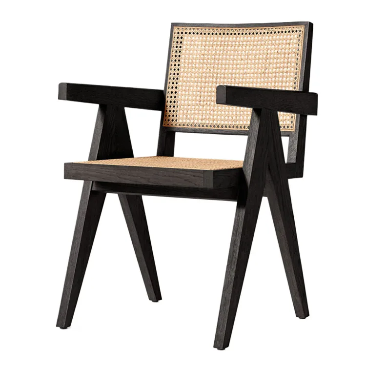 Modern Restaurant Furniture Chair Ash Wood Rattan Seat Dining Chair Home Restaurant Commercial Arm Wooden Dining Chair