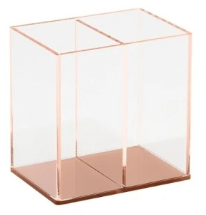 Top Quality OEM Luxury 100% Clear Acrylic Office Black Desk Organizer Rose Gold Pencil Pen Holder For Export
