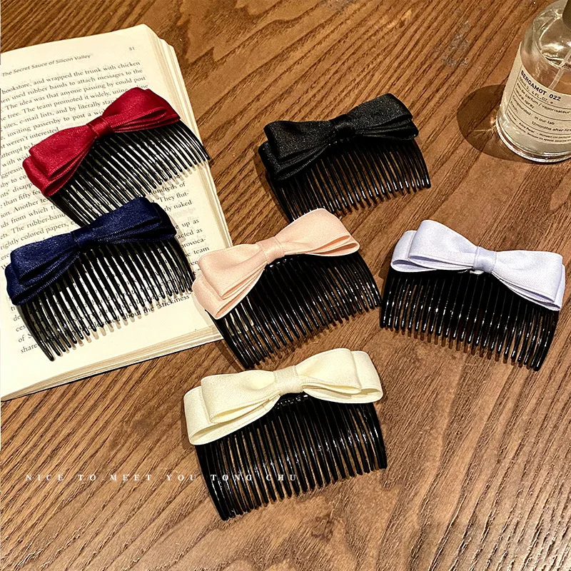 Korean Stereoscopic Children ribbon Bow Bangs Hair Comb Hair Clip Accessories Flip Non-Slip Simple Fork