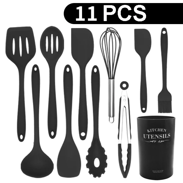 11PC Kitchen Utensils, Silicone Heat-Resistant Non-Stick Kitchen Utensil Set Cooking Tools