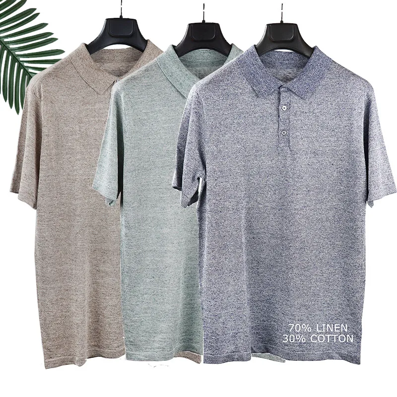 custom logo breathable knitting cotton linen promotional polo shirt men