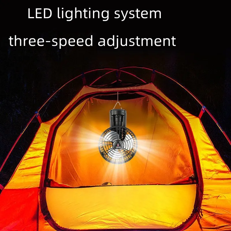 Outdoor folding tripod with battery solar charging fan with lighting system USB camping fan