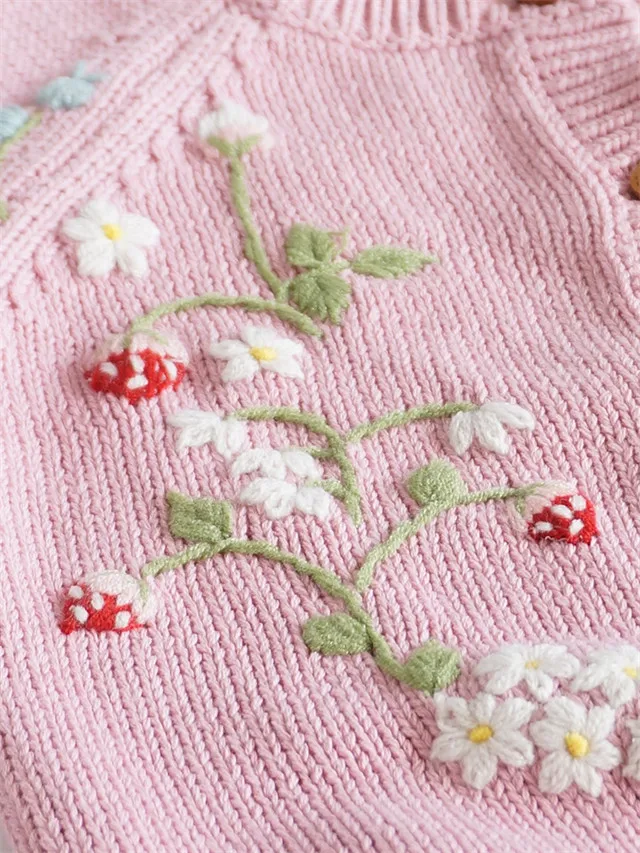 1Pcs Custom Logo RTS Autumn Baby Infant Clothes Long Sleeve 100% Cotton Floral Girls Toddler Knit Cardigan