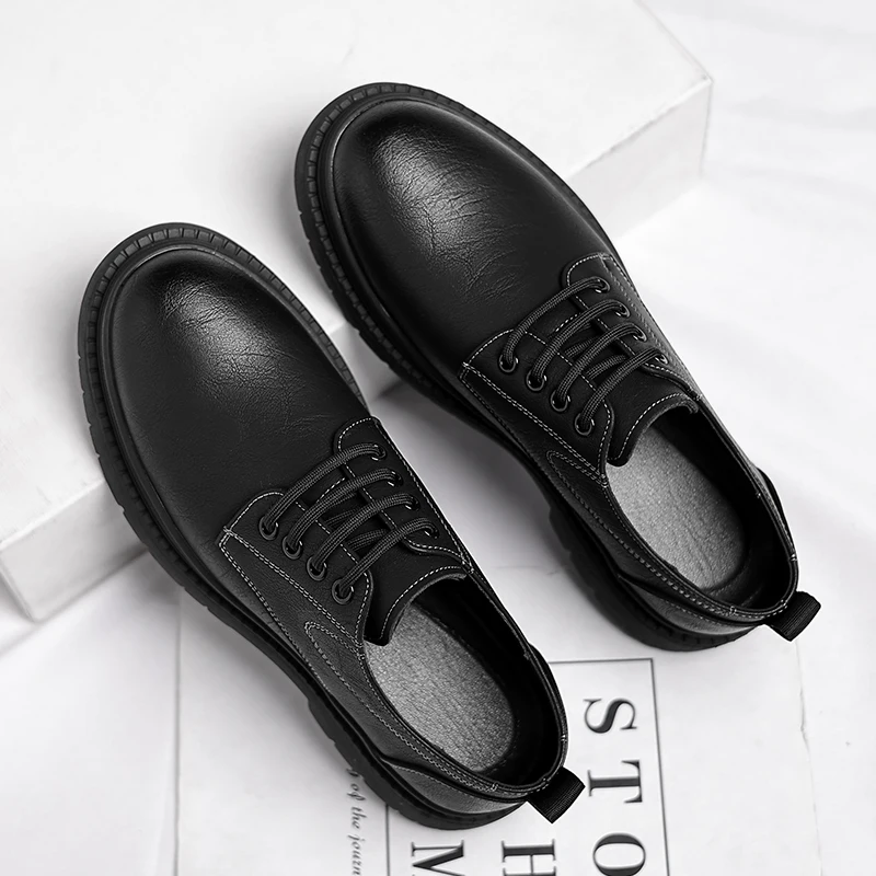 Custom Manufacturer Low Top Thick Sole Genuine Leather Cowhide Upper Plus Size Business Dress Shoes for Men