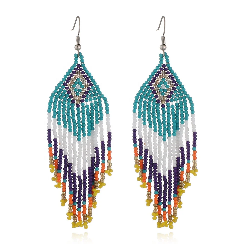 Bohemia Handmade Glass Seed Beaded Tassel Dangle Earring For Girls Jewelry
