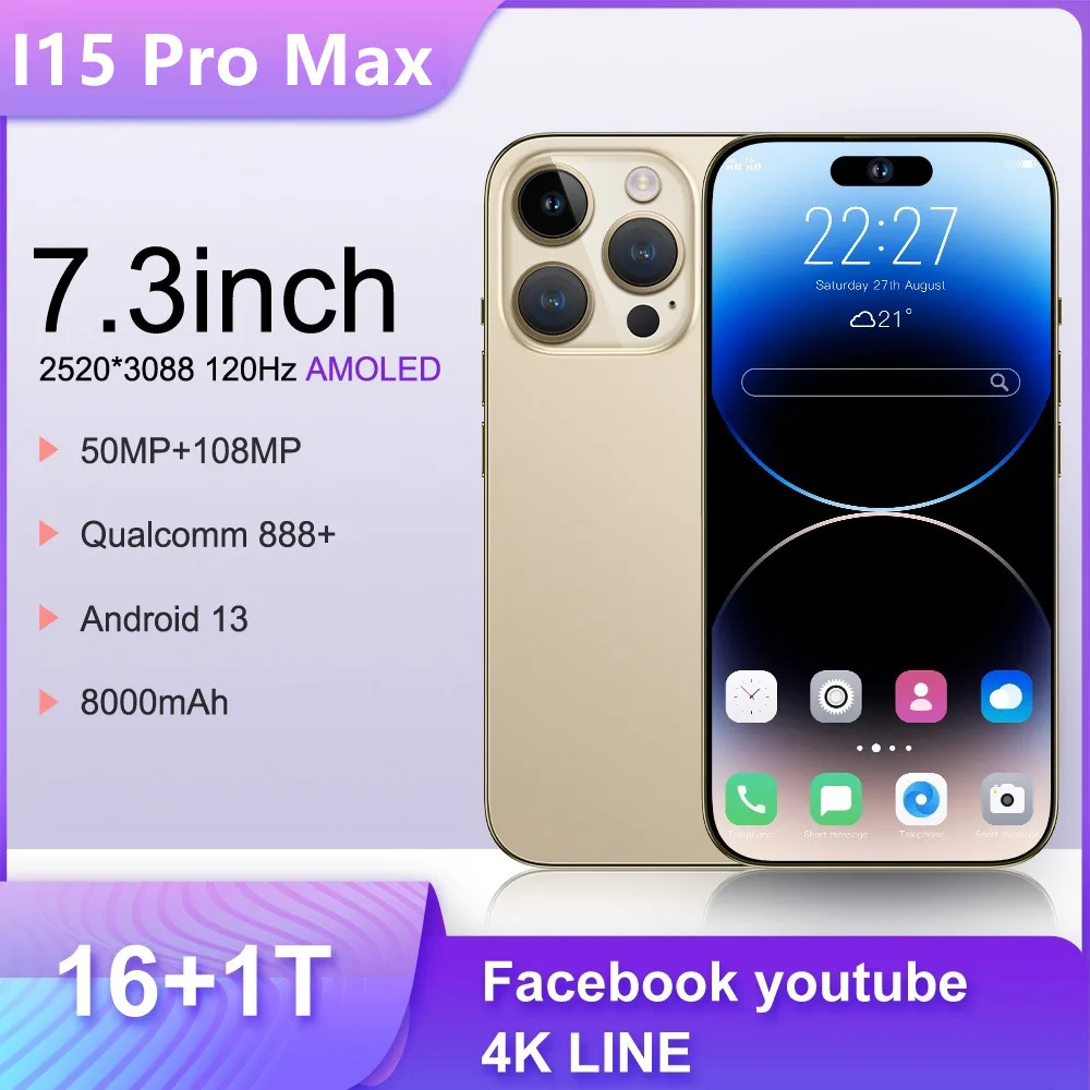 Best 15 Pro Max 4G/5G Dual SIM Smartphone Unlocked 6GB+128GB True Memory HD US Version 8000mAh LTE Cell Phone Gaming 128GB ROM