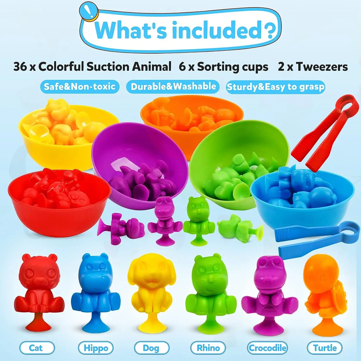 Монтессори сортировка цветов и подсчет животных игры для дошкольников математика обучающая игрушка на присоске Игрушки ванны развивающие