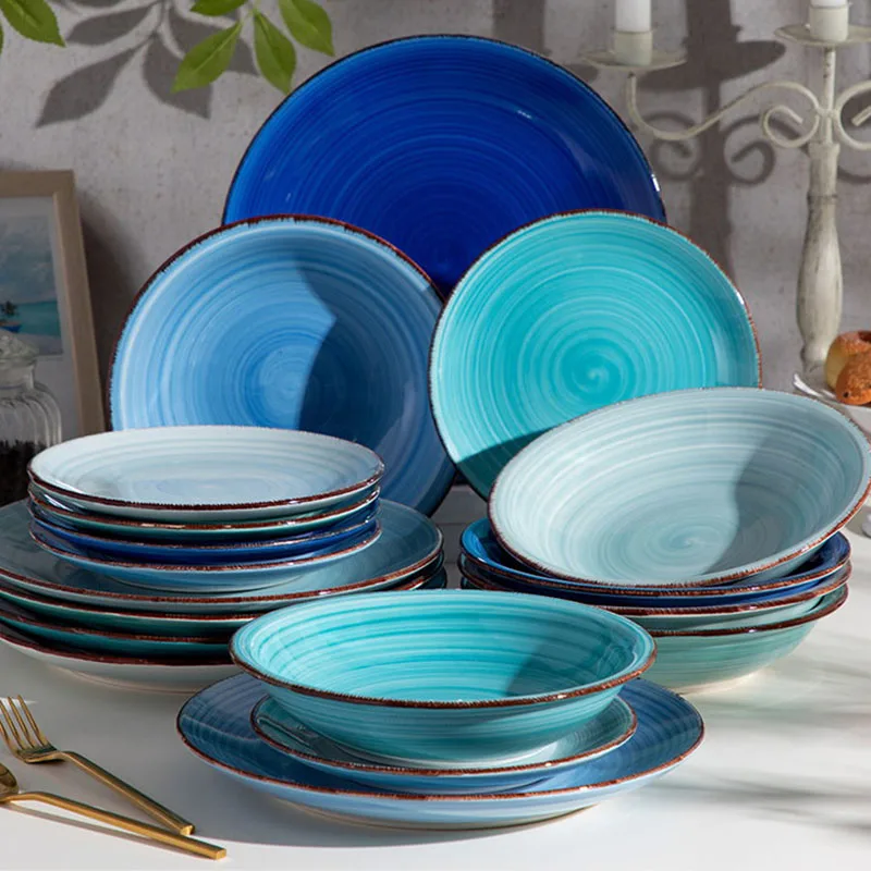 Daily Use Dinnerware Sets Luxury Blue Dinner Serving Dish Kitchen Tableware Plate With Cheap Price