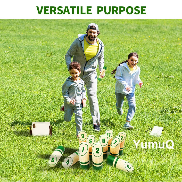 YumuQ Wooden 12 Number Pins Throwing Dowel Block Tossing Game Wood Scatter With Carry Bag