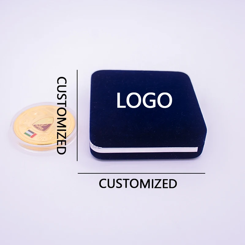 Elegant Gold Medal Coin Display Box High Quality CustomPU Leather Storage Case for Coins with silver metal edges