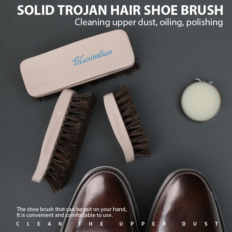 Factory Wholesale Custom Logo Wood Sneaker Shoe Cleaning Brush Horse Hair Wooden brush for Leather Shoe