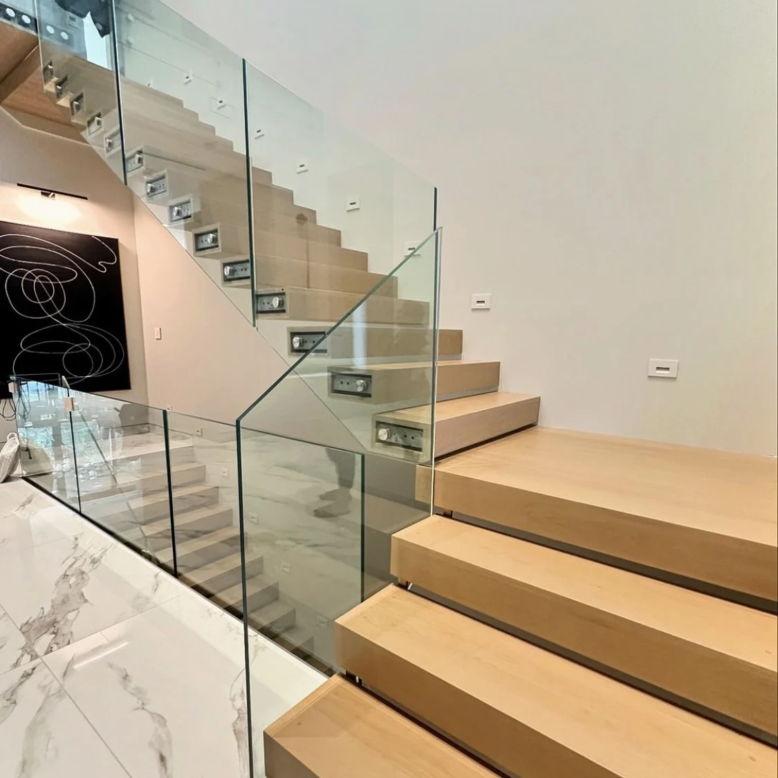 Rising Hot Suspended Staircase With American Oak Treads, Wooden Staircase Floating Staircase From Foshan Factory