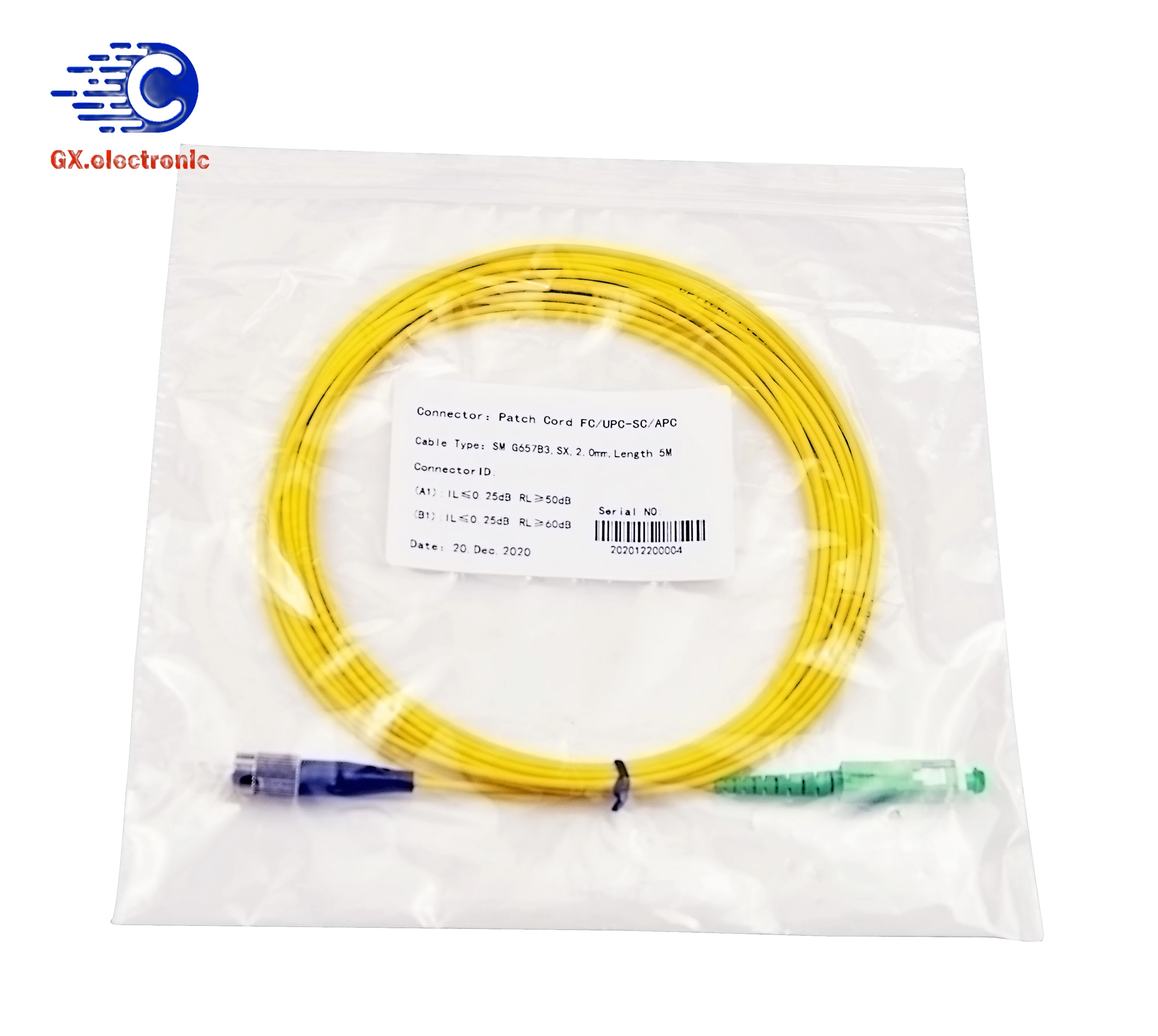 Premium quality 0.25dB low insertion G657B3  FC/UPC to SC/APC  patch cord single mode simplex 2.0mm