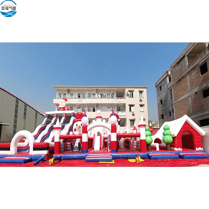 indoor inflatable Christmas Santa Claus theme park, outdoor inflatable amusement park equipment, inflatable game park for sale