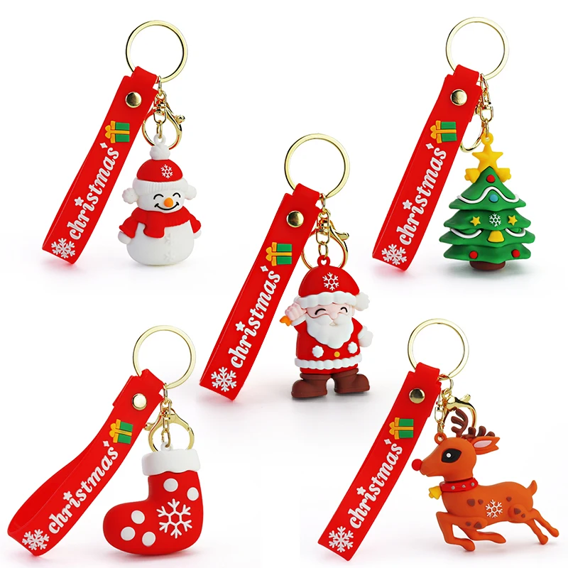 Promotion Creativity PVC Christmas Decorations Key Chain Cartoon Cuteness 3D Christmas Snowman Christmas Tree Pendant Key Chain