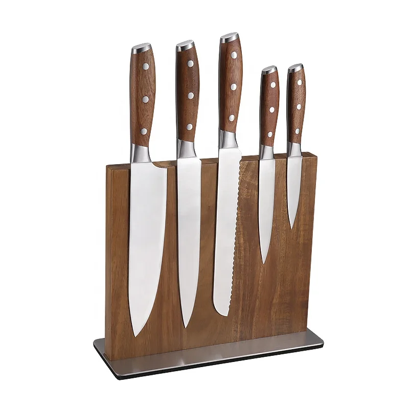 6pcs Kitchen knife set, kitchen knife set with Magnetic block, high carbon stainless knives with wooden handle