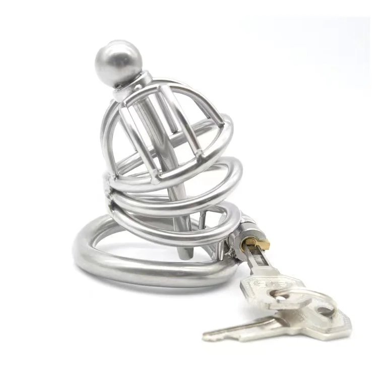 Stainless Steel Small Chastity Device with Catheter and Barbed anti-off Ring