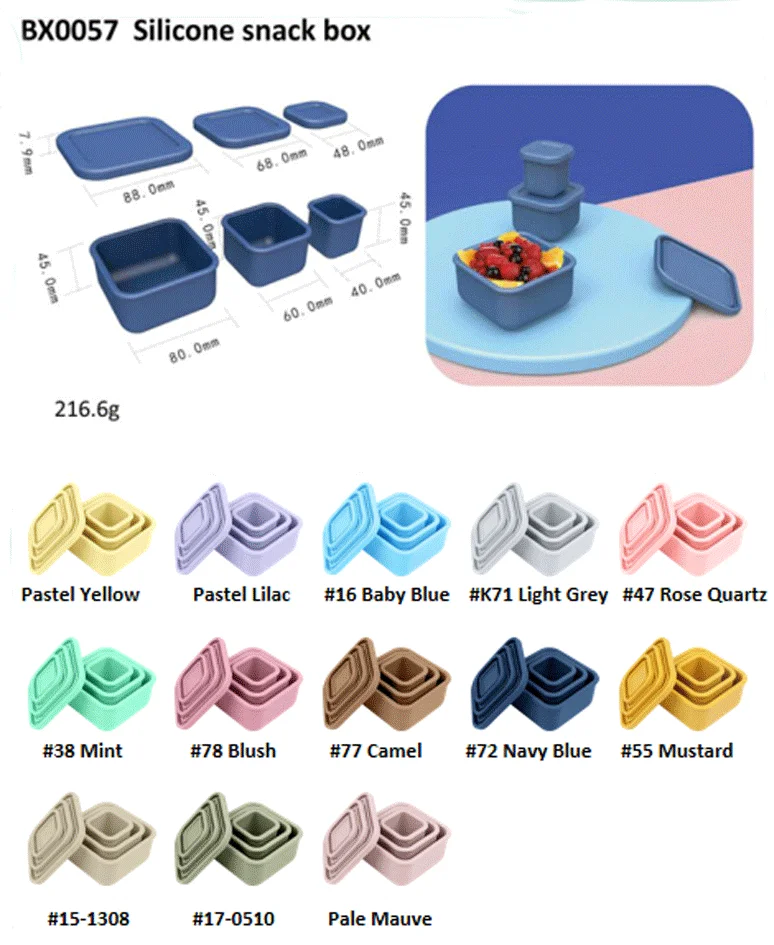 Custom Eco Friendly Reusable Silicone Kid Bpa Free Leakproof Food Storage Box Set Square Fruit Snack Container With Silicone Lid