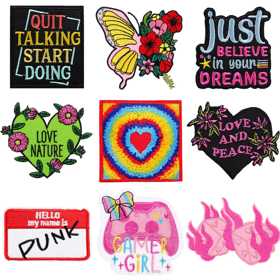 One Piece Colorful Rose Flower Embroidery Patches Embroidered Patch with Custom Words for Bag Garment