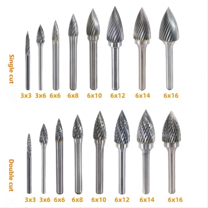 Hot sale Point Tree shape 6mm shank MX cutting tooth type G tungsten carbide rotary burr for wood steel metal carving