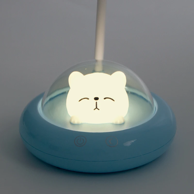 New Cute Cartoon Kitty LED Night Light Lamp UFO Style with Flexible Silicon Tube White Shade Touch Control Battery Powered