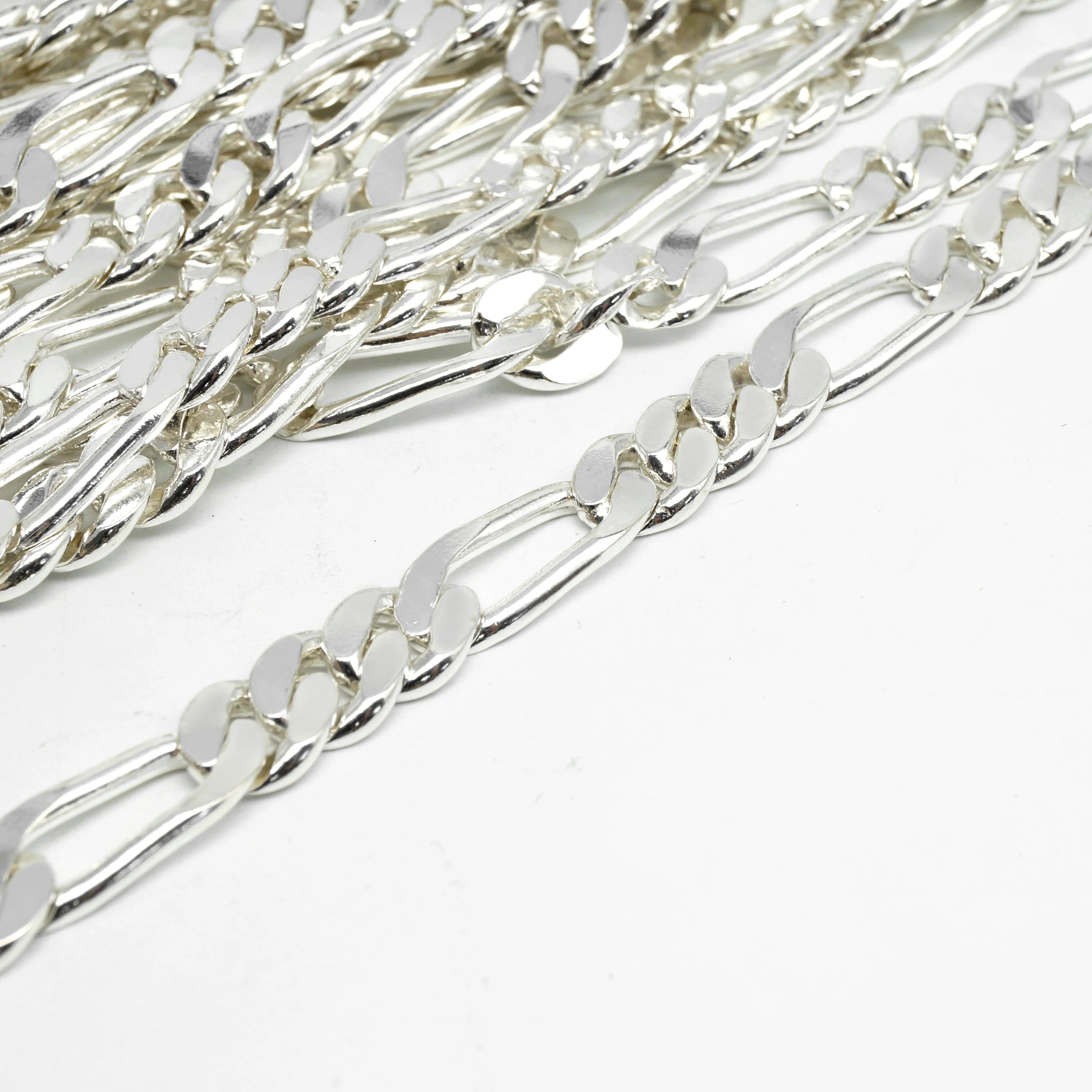 Wholesale trade; Bestseller; 925 Silver Men's Chain Male 8mm and Figaro Braided Chain Sterling Silver Hip Hop Semi-finish Chain