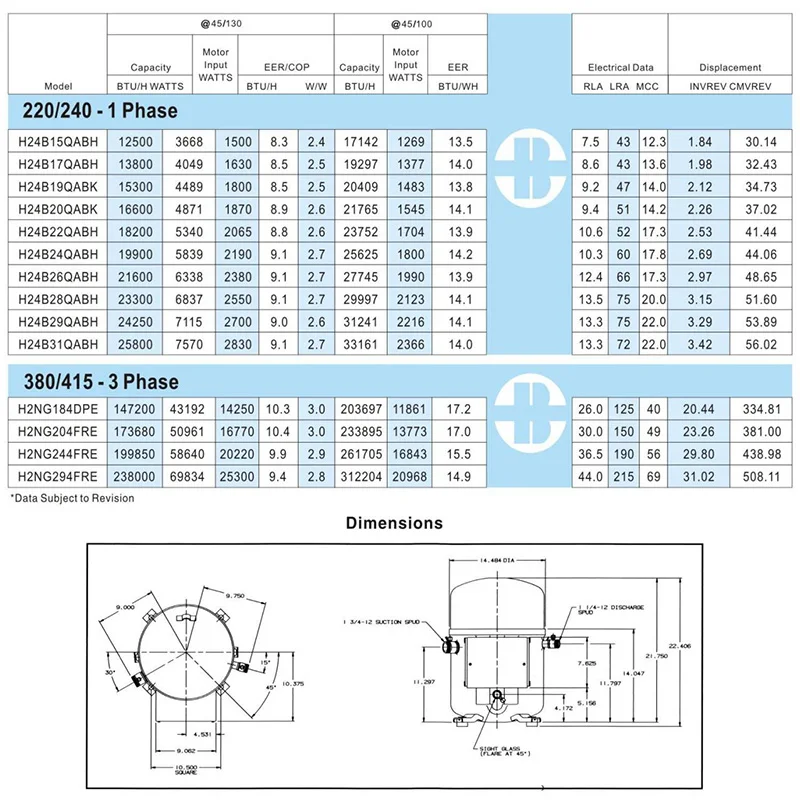 Long life bris-tol 24250 btu 240v H24B29QABH,H24B31QABH reciprocating compressor for freezer