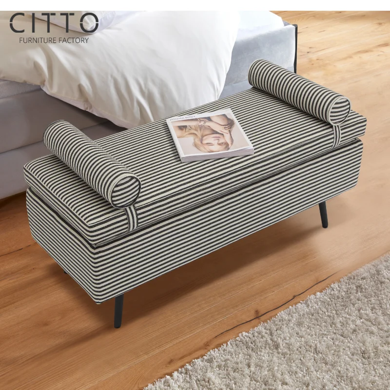 Custom Original Furniture Modern Style Design Upholstery Upholstery White And Black Fabric With Metal Base Storage Bedroom Bench