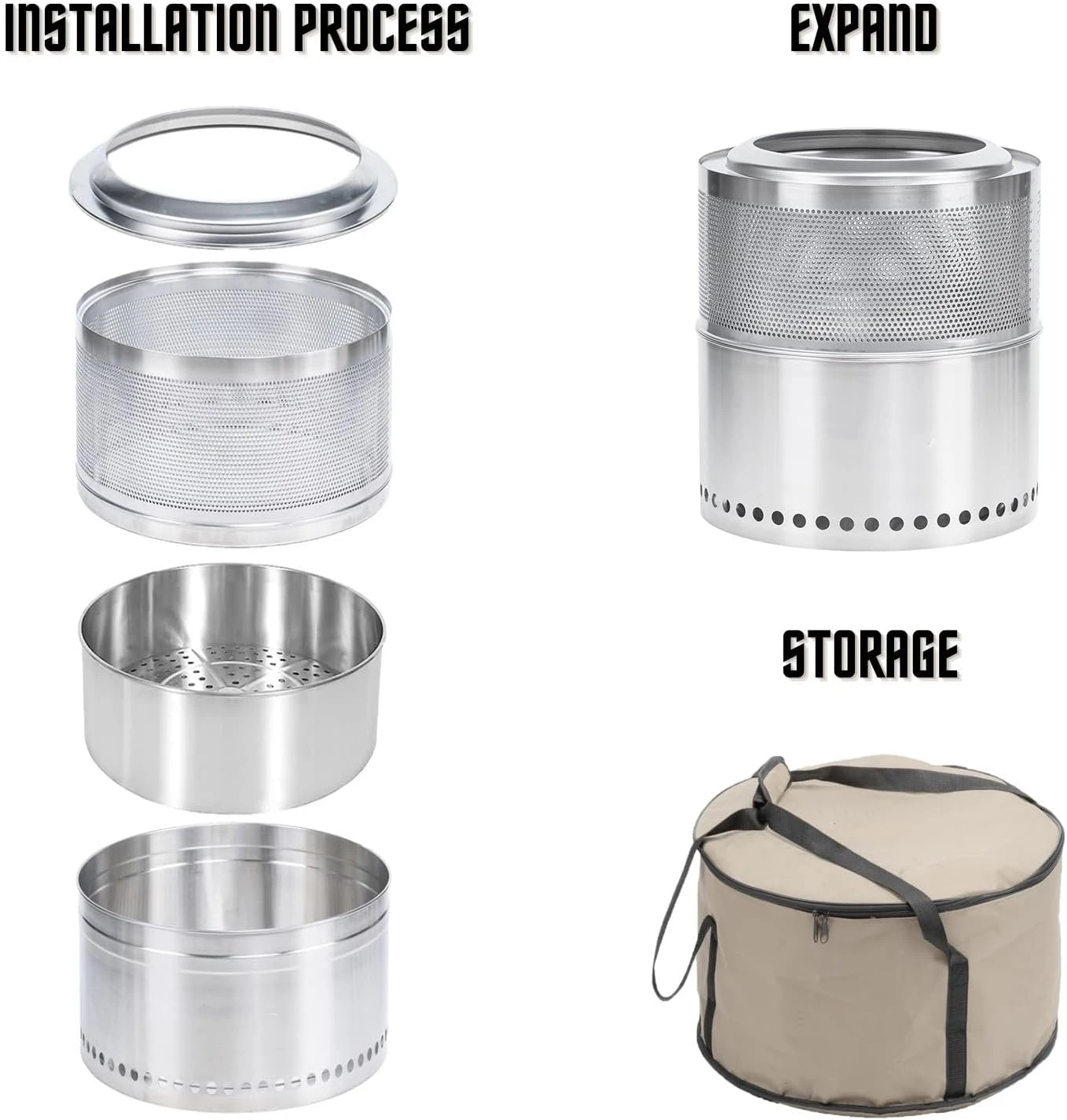 New Design Portable Stainless Steel Fire Pit Foldable Outdoor Wood Bonfire with Smokeless Charcoal Grill